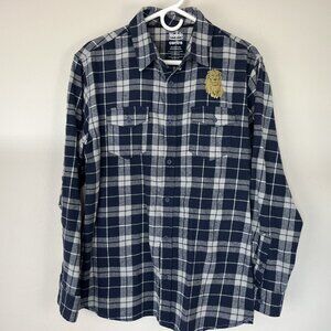 MODELO Beer Long Sleeve Flannel Blue Plaid Shirt "Fighting Spirit" Men's Large